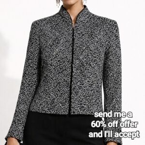 Jeanne Alexander Embroidered Metallic Zipper Dinner Jacket Black Silver Medium